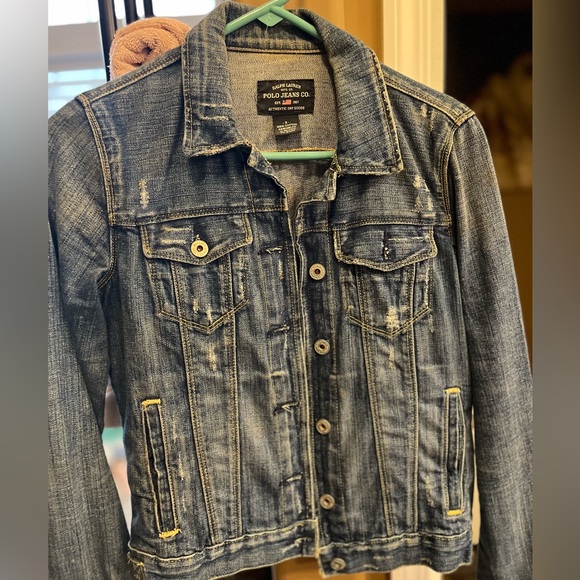 Ralph Lauren Polo Jeans Co. Blue distressed Denim Jacket - Picture 2 of 5